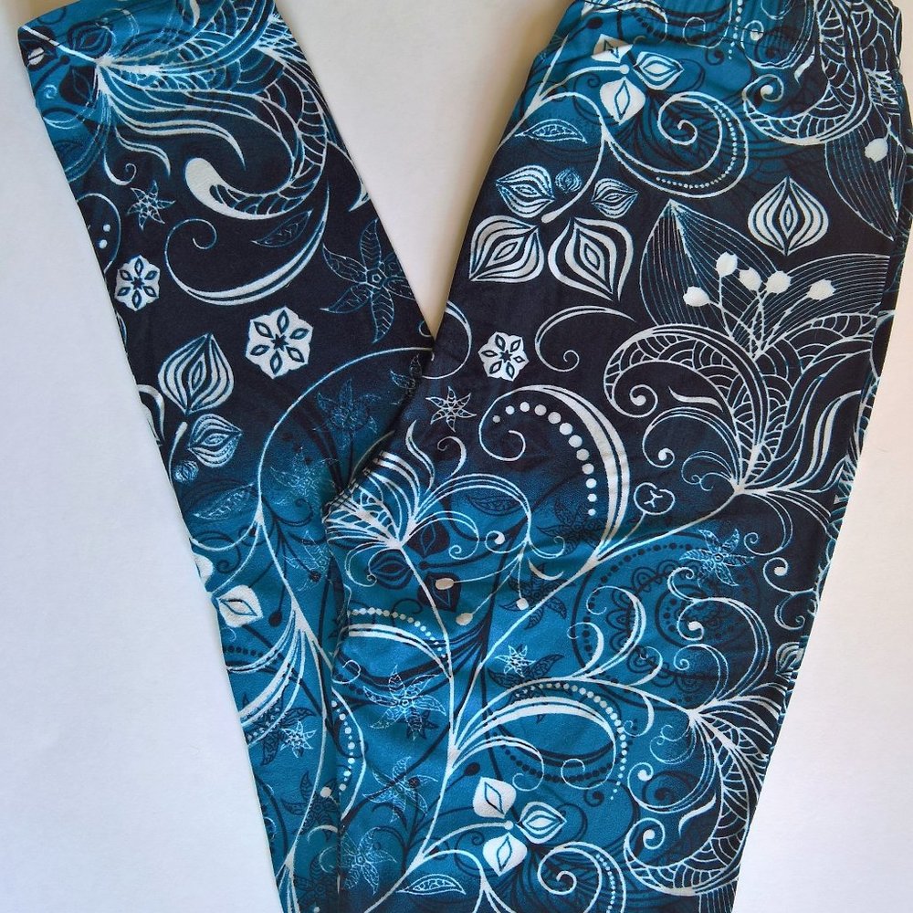 Black Turquoise Floral Butter Leggings size 2-12